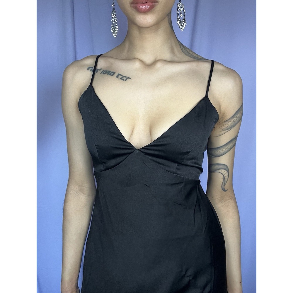 Forever 21 Black Satin Slip Maxi Dress Women Size S Gown Romantic Grunge Glam